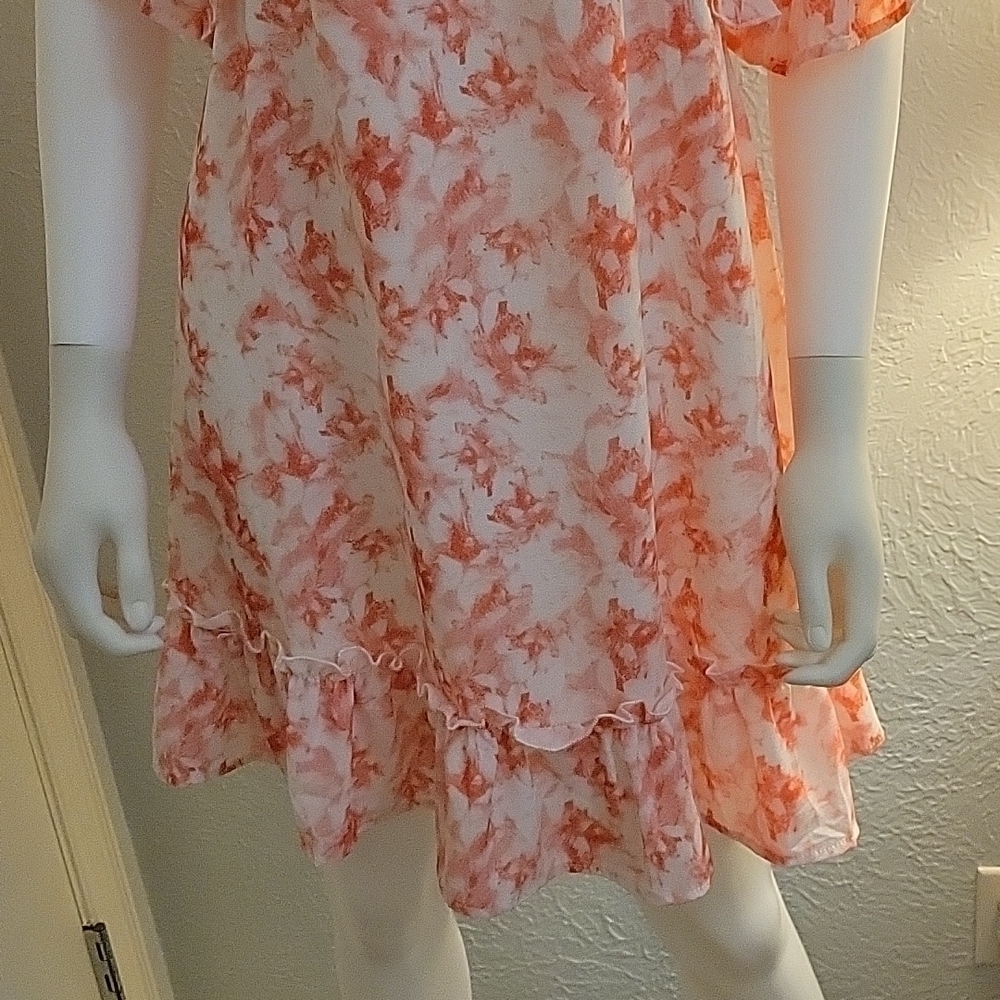 AGQT Flirty Coral Pink Watercolor Ruffle Mini Skater Dress Small - Picture 5 of 9
